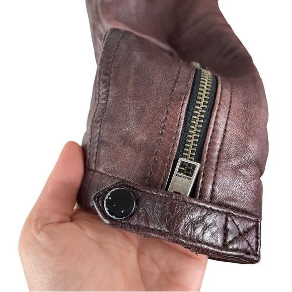 All Saints Conroy Crinkled Quilted Shoulder Leather Biker Jacket Oxblood Size M - Picture 4 of 11